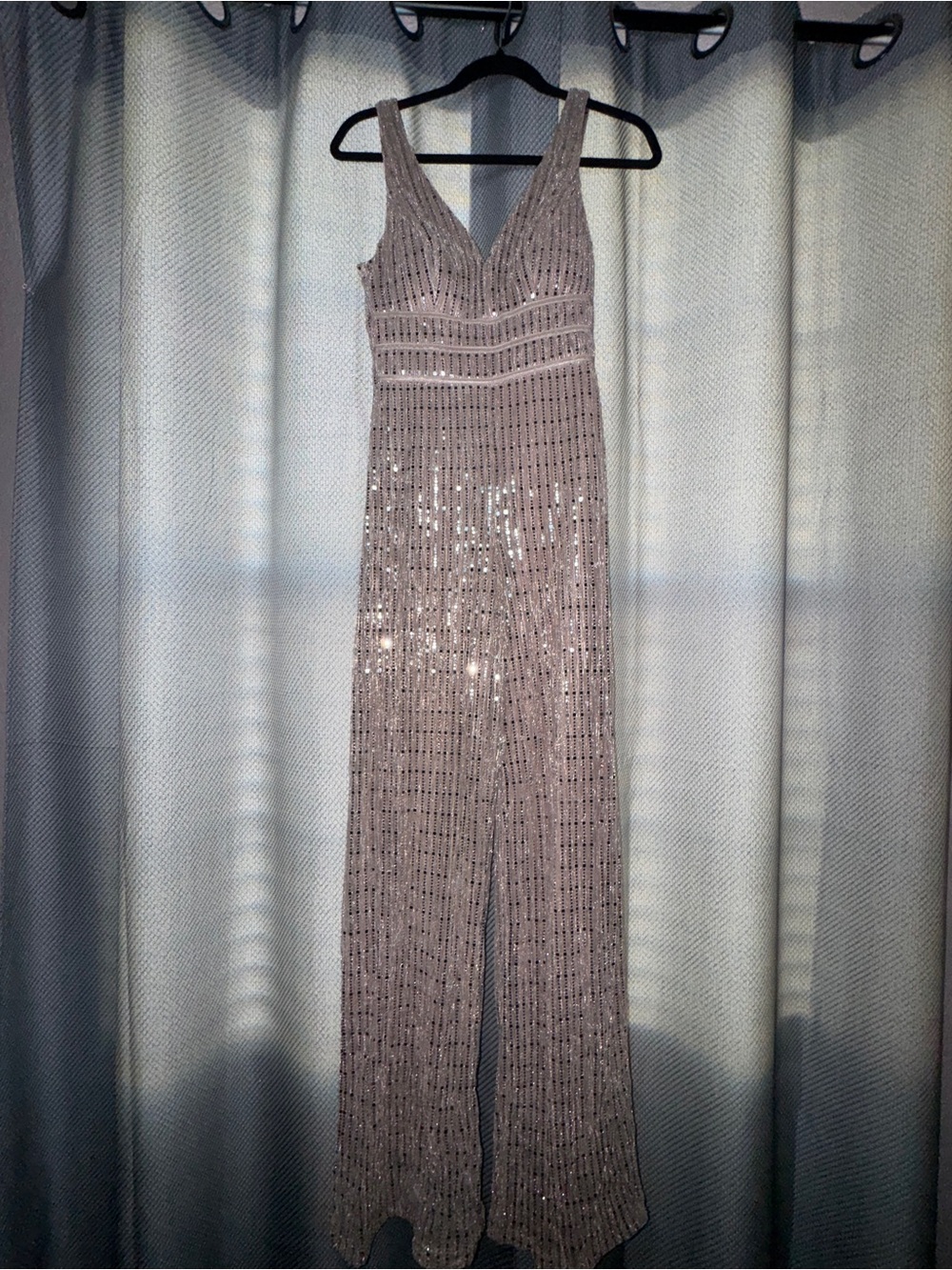 City Triangles Blush Beige Sequined Jumpsuit